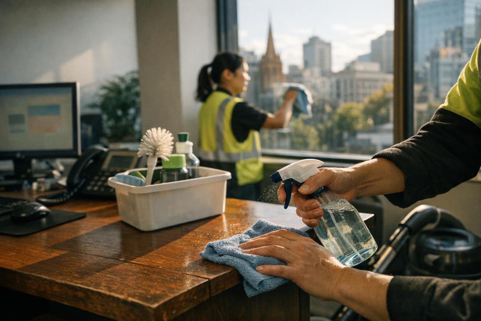 How Commercial Floor Waxing applies to Office Cleaning services in Melbourne CBD, Australia — practical illustration