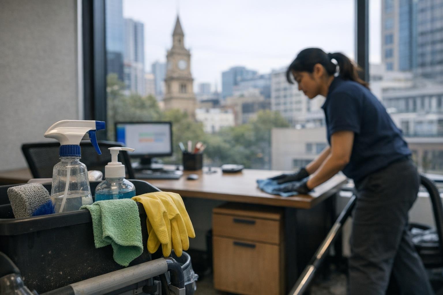 How Disinfection Protocol applies to Office Cleaning services in Melbourne CBD, Australia — practical illustration
