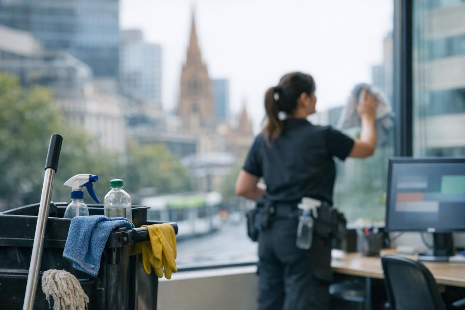 Interior Glass Cleaning in Office Cleaning: Interior Glass Cleaning is the professional process of removing dust, fingerprints, streaks — visual guide